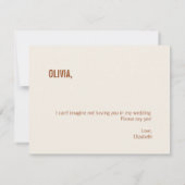 シンプルなテラコッタの花嫁の少女提案カード ノートカード (裏面)