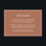 シンプルなテラコッタ モノグラム エレガント ウェディング エンクロージャーカード<br><div class="desc">シンプルなテラコッタのウェディングエンクロージャーカードは、モダンでエレガントなデザインが特徴で、あなたの詳細が細い枠線で囲まれています。すべてのテキストは、焦茶色/さび色の背景に白で表示されます。フォントと背景色は、 「カスタマイズ」ボタンをクリックして、ご希望の色に変更できます。ミニマリストのカップルにぴったりな、スタイリッシュでおしゃれなデザインです。</div>
