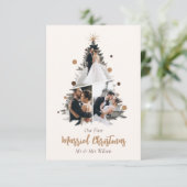 シンプルなデザインが魅力的な結婚1年目のクリスマスカード3枚写真付き 招待状 (スタンド正面)