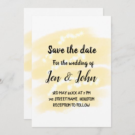 シンプルなデザインに名前と日付を追加して保存 招待状 (正面/裏面)