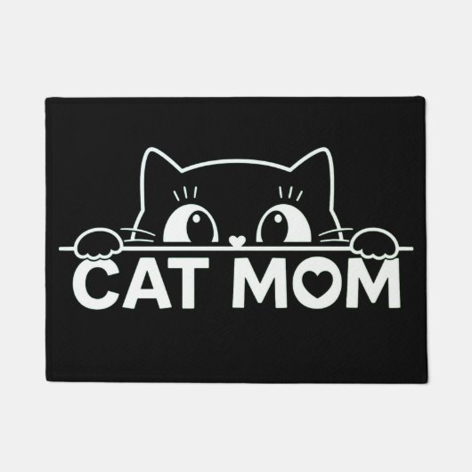 シンプルなデザインのかわいい黒猫好きママ ドアマット (正面)