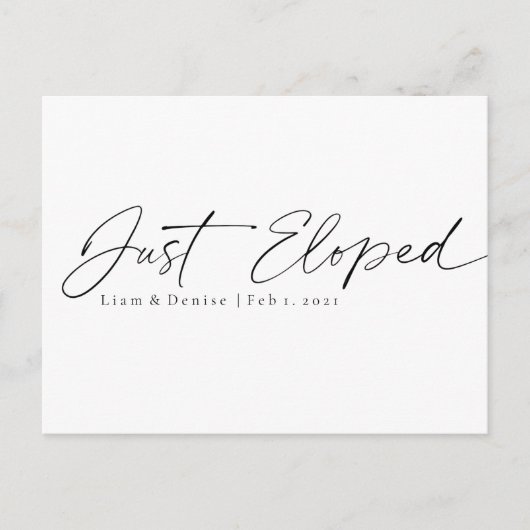 シンプルなデザインのエレガントなスクリプトでお知らせする結婚報告 ポストカード (正面)