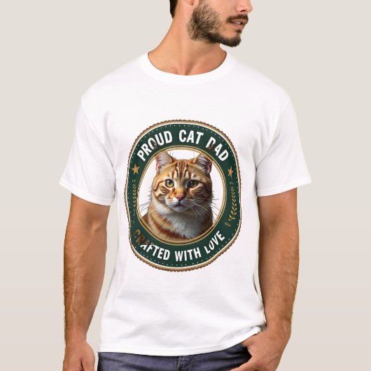 シンプルなデザインのカスタム猫パパ 猫好き Tシャツ (正面)