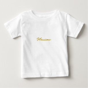 シンプルなデザインのゴールドホワイトの上品な書道風の名前 ベビーTシャツ