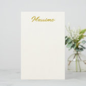 シンプルなデザインのゴールドホワイトの上品な書道風の名前 便箋 (スタンド正面)