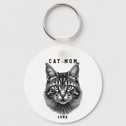 シンプルなデザインの可愛い猫ママ 黒猫好き キーホルダー (正面)