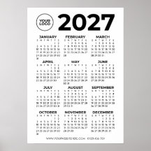 シンプルなデザインの2027年カレンダー 企業ロゴ ビジネス用