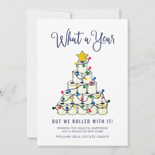 シンプルなデザインの「What a Year」クリスマス コーポレートカード シーズンカード (正面)