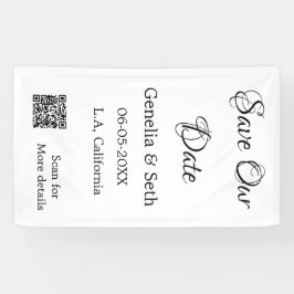 シンプルなデザインのQRコード付きSave the Date - 詳細はQRコードをスキャン 横断幕