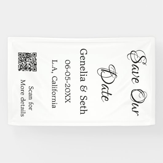 シンプルなデザインのQRコード付きSave the Date - 詳細はQRコードをスキャン 横断幕 (横)