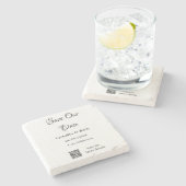シンプルなデザインのSave the Date QRコード 詳細情報付き ストーンコースター (横)