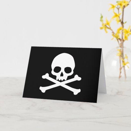 シンプルなドクロと十字骨 カード (黄色い花)