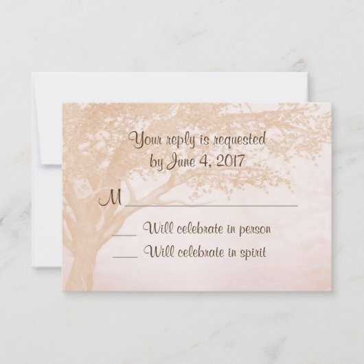 シンプルなナチュラルウェディング招待状 ツリー RSVP カード (正面)