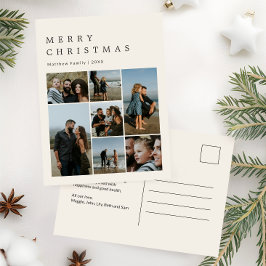 シンプルなニュートラルクリスマス家族写真コラージュ シーズンポストカード