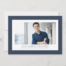 シンプルなネイビーのツイードフレームのクラシックな卒業写真 案内状