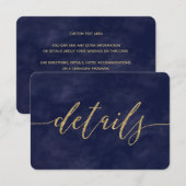 シンプルなネイビーの水彩画とゴールドの箔押しウェディングの詳細 招待状 (正面/裏面)