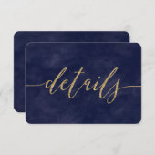 シンプルなネイビーウォーターカラー＆ゴールドホイルの結婚式の詳細 招待状 (正面/裏面)