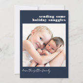 シンプルなネイビーブルーとチェック柄 ぎゅっとした愛を送ります シーズンカード (正面)