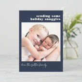 シンプルなネイビーブルーとチェック柄 ぎゅっとした愛を送ります シーズンカード (スタンド正面)