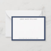 シンプルなネイビーブルーの二重枠名刺付きノートカード ノートカード (正面)