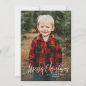 シンプルなネイビーブルーの写真で「メリークリスマス」 シーズンカード (正面)