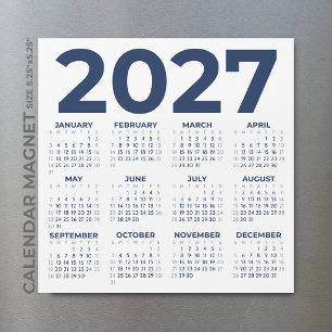 シンプルなネイビーブルーの2027年マグネットカレンダー