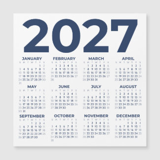 シンプルなネイビーブルーの2027年マグネットカレンダー