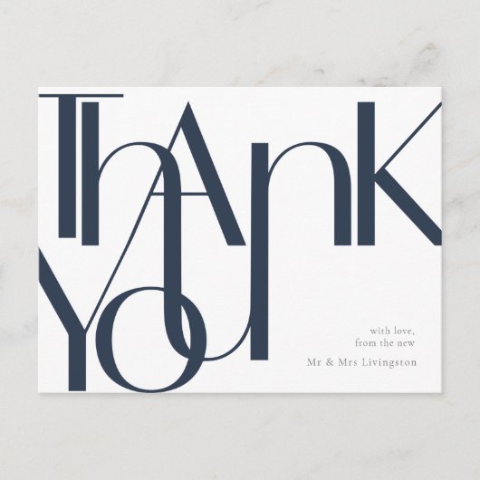 シンプルなネイビー白の事前住所宛ての感謝のポストカード ポストカード (正面)