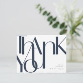 シンプルなネイビー白の事前住所宛ての感謝のポストカード ポストカード (スタンド正面)