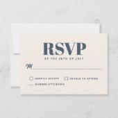シンプルなネイビー モダン ミニマル ウェディング RSVP (正面)