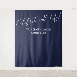 シンプルなネイビー　私たちと一緒にお祝いしよう！写真用背景 タペストリー