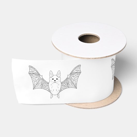 シンプルなハロウィンのかわいいコウモリの線画 サテンリボン (リール)