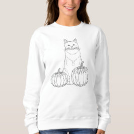 シンプルなハロウィンのかわいい猫の線画デザイン スウェットシャツ