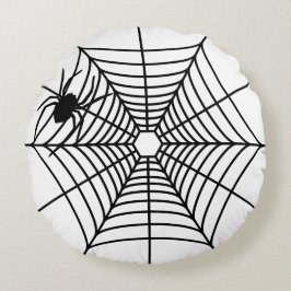 シンプルなハロウィンのクモのシルエットとクモの巣 ラウンドクッション