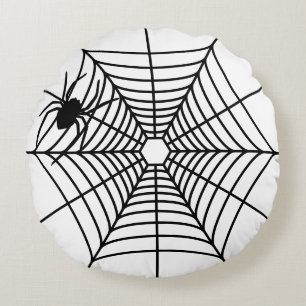 シンプルなハロウィンのクモのシルエットとクモの巣 ラウンドクッション