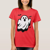 シンプルなハロウィーンの可愛いコウモリと一緒に飛ぶ幽霊 Tシャツ (正面)