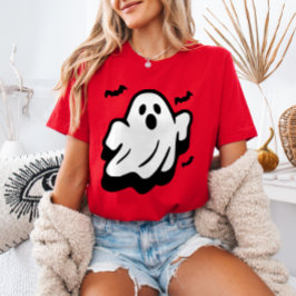 シンプルなハロウィーンの可愛いコウモリと一緒に飛ぶ幽霊 Tシャツ