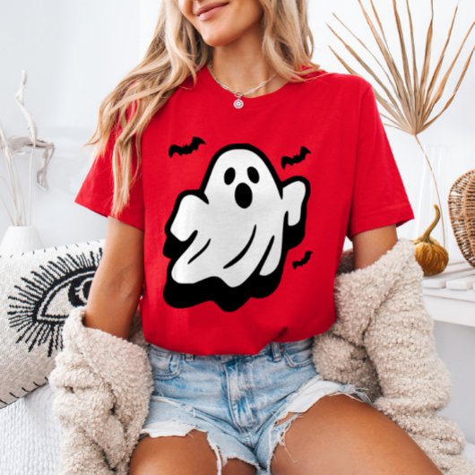 シンプルなハロウィーンの可愛いコウモリと一緒に飛ぶ幽霊 Tシャツ