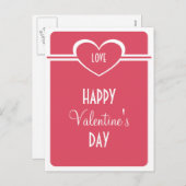 シンプルなハートのバレンタインデーの郵便はがき、暗いピンク シーズンポストカード (正面/裏面)