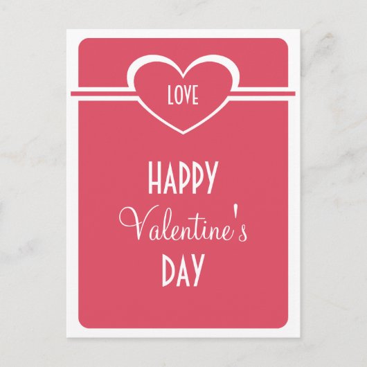 シンプルなハートのバレンタインデーの郵便はがき、暗いピンク シーズンポストカード (正面)