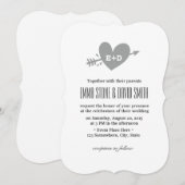 シンプルなハート&アロー ラブ ウェディング 招待状 (正面/裏面)