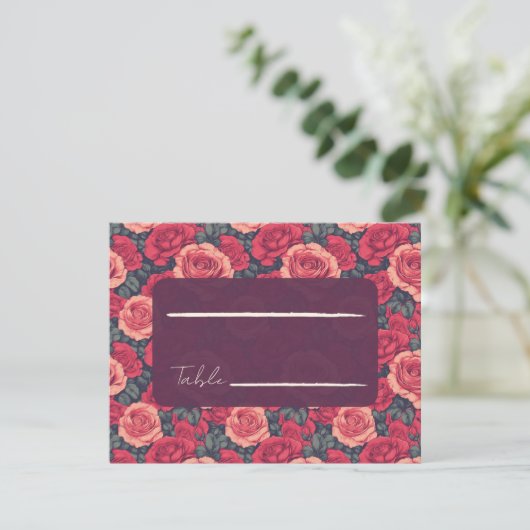 シンプルなバラの花のミニマリスト結婚式プレイスカード (スタンド正面)