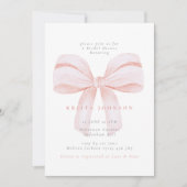 シンプルなバラ色の可愛らしいリボン 結婚前のお祝いパーティー 招待状 (正面)
