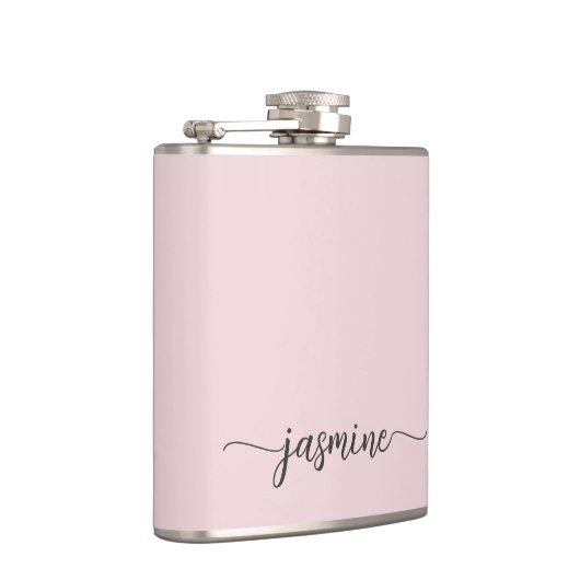 シンプルなバラ色の女の子らしいモノグラム名前シグネチャー フラスク (右)