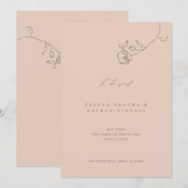 シンプルなバラ色の繊細な花の結婚式招待状 案内状 (正面/裏面)