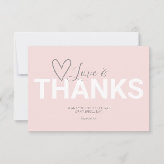 シンプルなバレンタイン テーマのピンク スクリプト お礼 サンキューカード (正面)