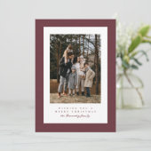 シンプルなバーガンディツイードフレームのクリスマス写真 シーズンカード (スタンド正面)