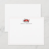 シンプルなバーガンディレッドのホリーベリーと葉のクリスマス ノートカード (正面/裏面)