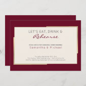 シンプルなバーガンディーの結婚式リハーサルディナー 招待状 (正面/裏面)