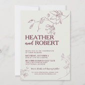 シンプルなバーガンディ フローラル ボタニカル ボーホー ウェディング 招待状 (裏面)